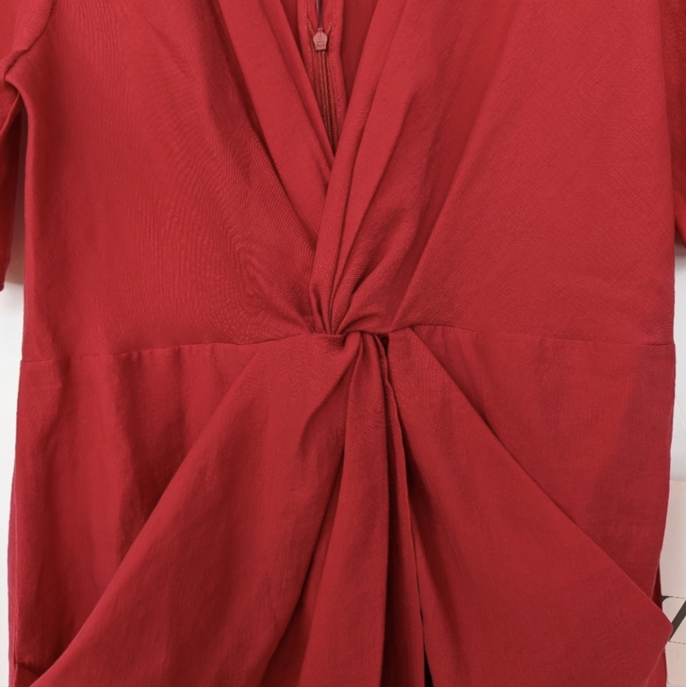NWT Zara Midi Dress Sarong Style Twist Front Plunging Neckline Pockets Beachy L - Picture 6 of 17